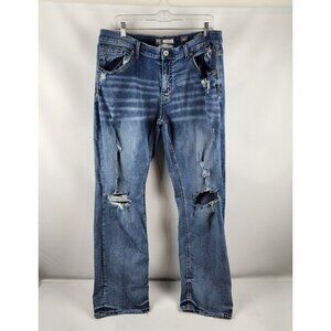 Buckle BKE Jeans Mens 38L Blue Derek Distressed Bootleg Western Denim (38x33)
